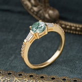Moss Agate 1 Carat Light Green promise Ring with Side Stones